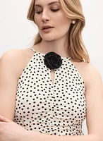 Rosette Embellished Dot Print Top