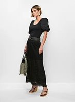 Tiered Eyelet Maxi Skirt