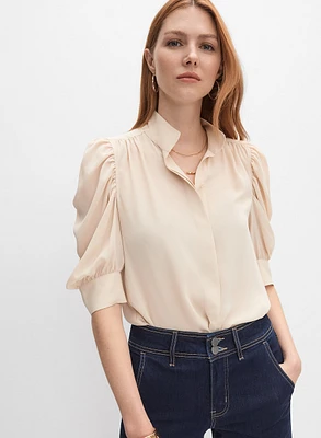 Draped Puff Sleeve Blouse