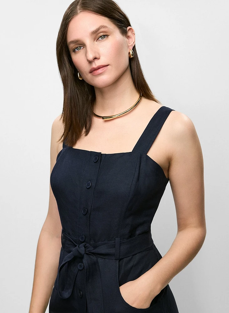 Robe boutonnée en mélange de lin