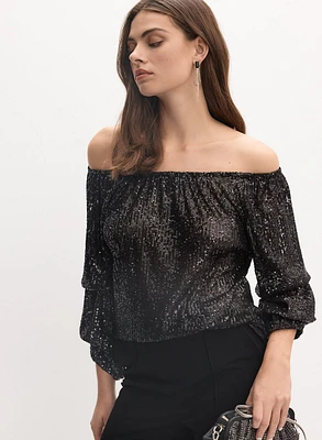 Joseph Ribkoff - Off-The-Shoulder Sequin Top