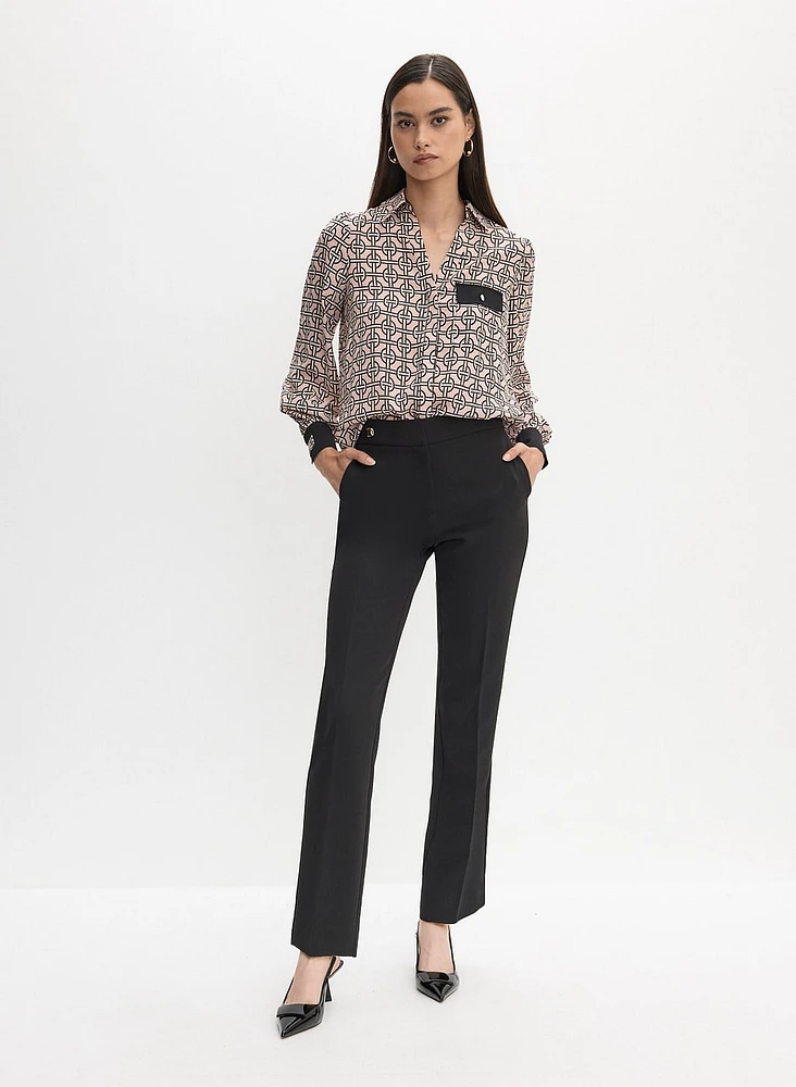 Geometric Print Blouse & Straight Leg Pants