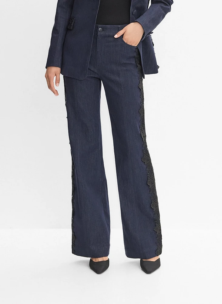 Lace Applique Denim Pants