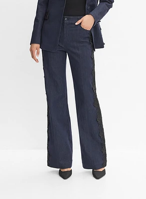 Lace Applique Denim Pants