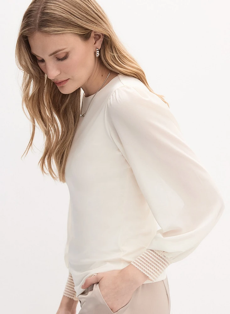 Lace Cuff Crew Neck Top