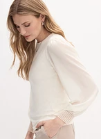 Lace Cuff Crew Neck Top