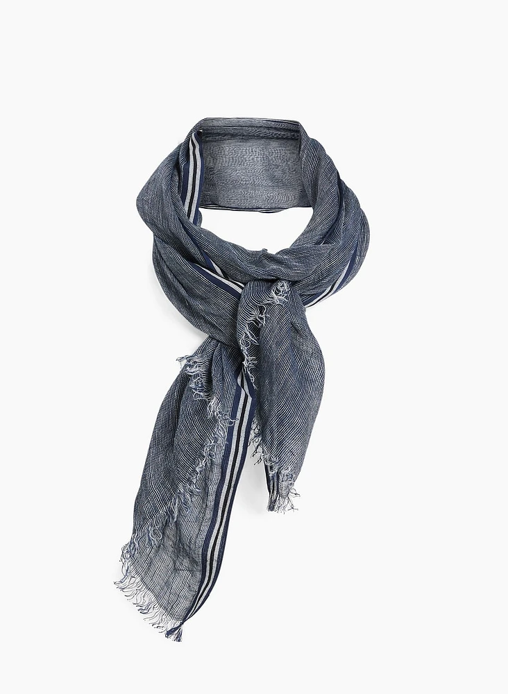 Striped Trim Linen Scarf