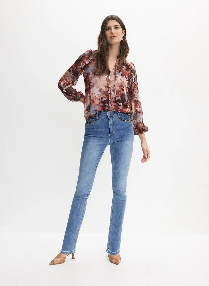 Floral Frilled Neck Blouse