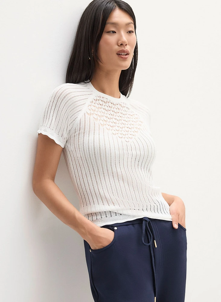 Pointelle Knit Pullover Sweater