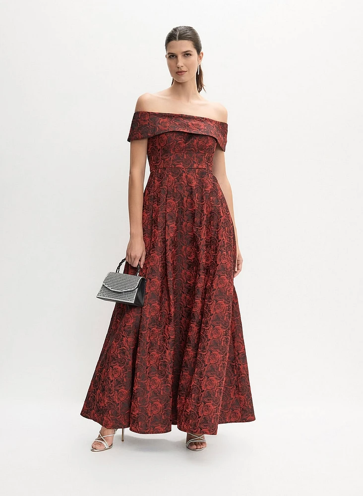 Off-the-Shoulder Floral Gown