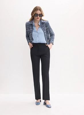 Zip Front Bouclé Jacket & Straight-Leg Pants