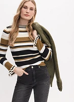 Ruffled Sleeves Stripe Print Sweater