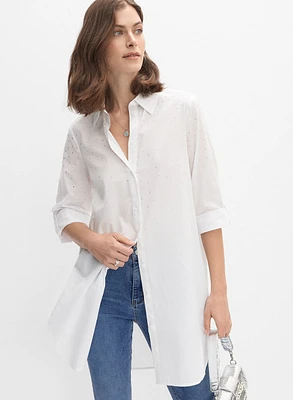 Cotton Rhinestone Embellished Blouse