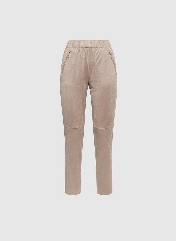 Vegan Suede Slim-Leg Pants