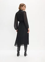 Pleated Balloon Sleeve Dress