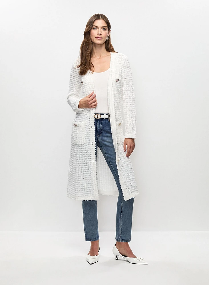 Long Bouclé Cardigan & Straight Leg Jeans