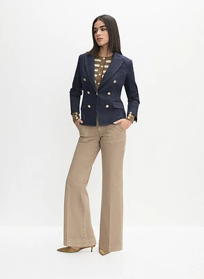 Contrast Stitch Denim Blazer & Wide-Leg Trouser Fit Jeans