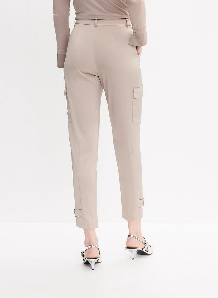 Satin Buckle Detail Cargo Pants