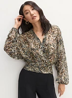 Faux-Wrap Abstract Print Blouse