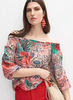 Mixed Print Off-Shoulder Blouse