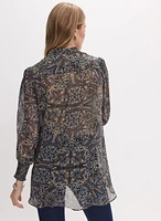 Abstract Print Notch Collar Blouse