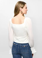 Square Neck Pleated Sleeve Top