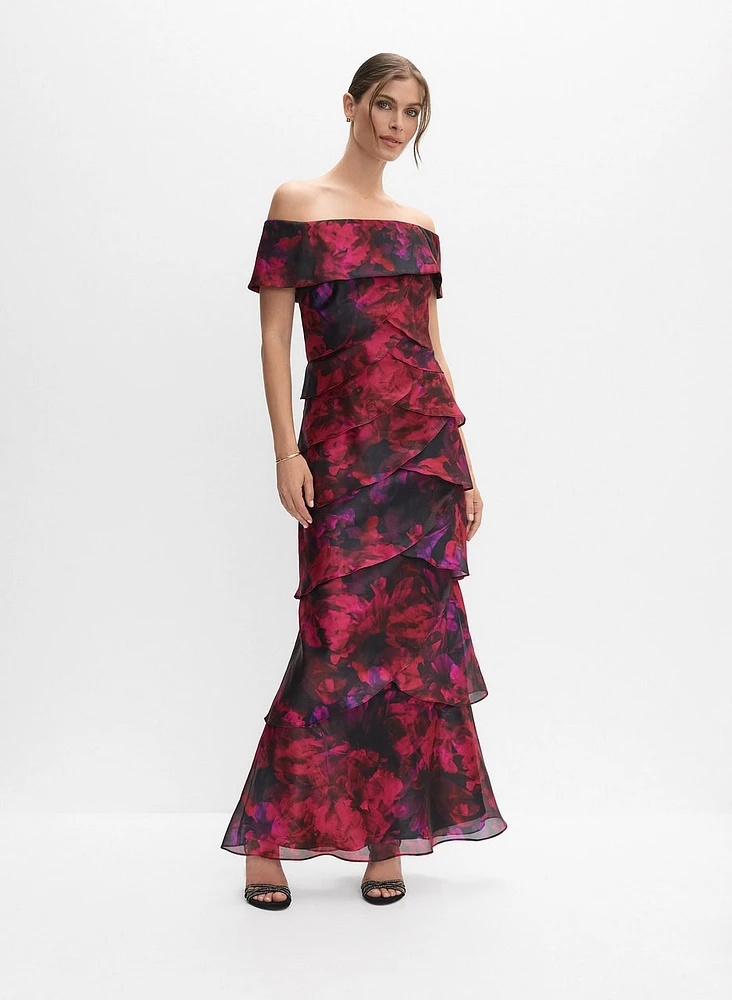 Tiered Off-Shoulder Floral Dress