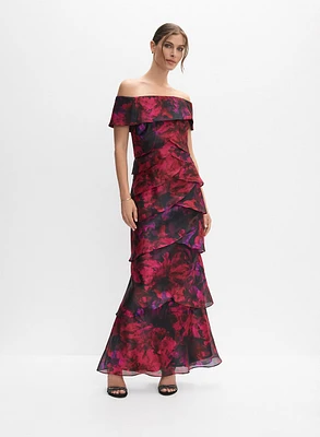 Tiered Off-Shoulder Floral Dress