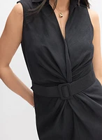 Belted Stretch-Linen Dress