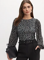 Polka Dot Plisse Sleeve Top