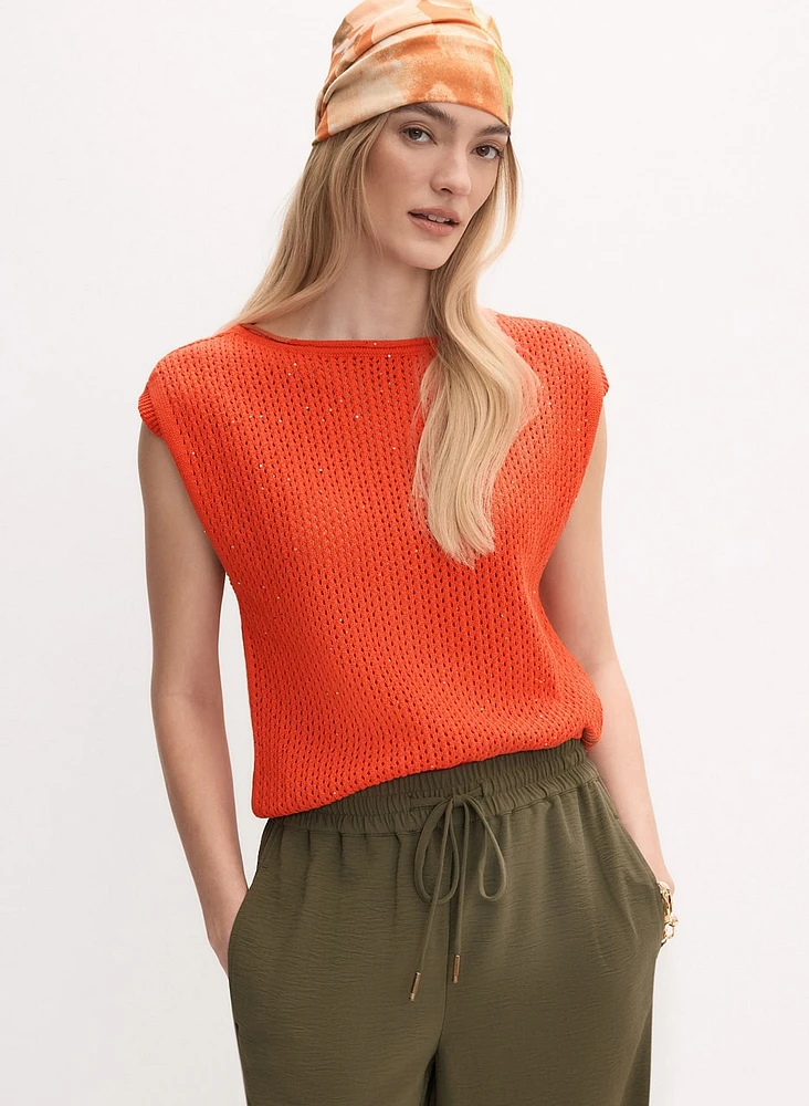 Sleeveless Open-Knit Sweater