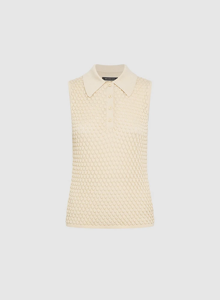 Polo sans manches en tricot texturé