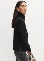 Beaded Twist Front Turtleneck Sweater