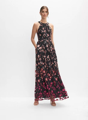 Floral Ombre Embroidered Dress