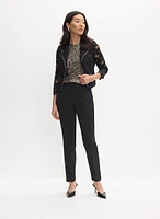 Lace Aviator Jacket & Juliette Dart Waist Straight-Leg Pants