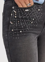 Rhinestone Detail Straight Leg Jeans