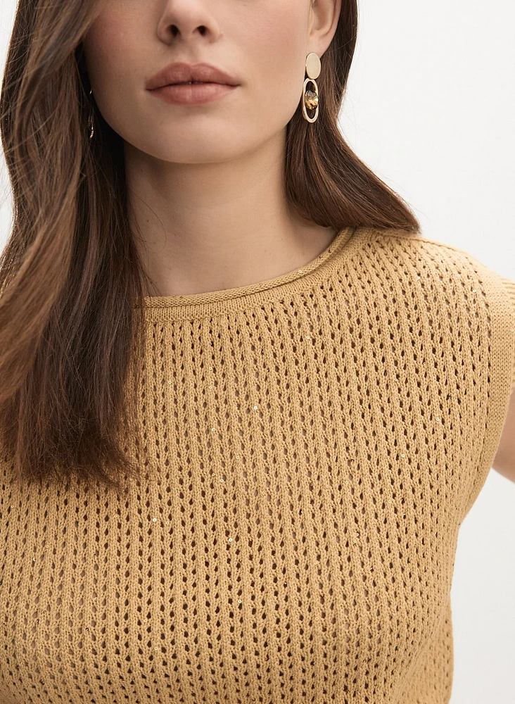 Sleeveless Open-Knit Sweater