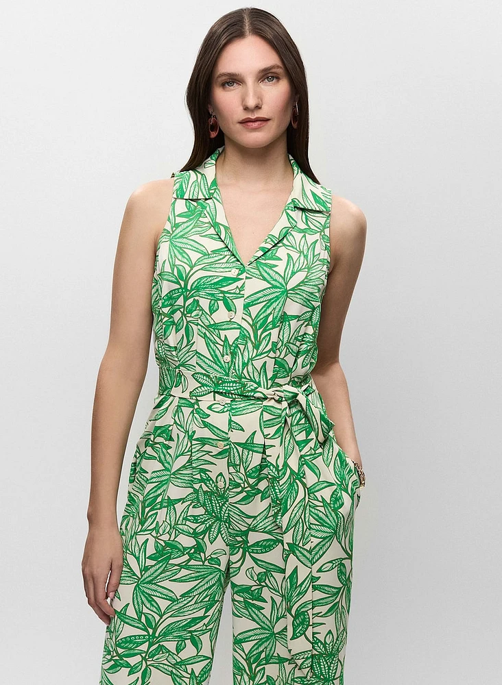 Palm Print Wide Leg Jumpsuit