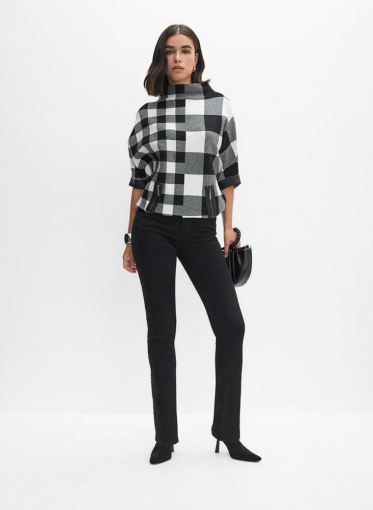 Joseph Ribkoff - Mixed Plaid Funnel-Neck Sweater