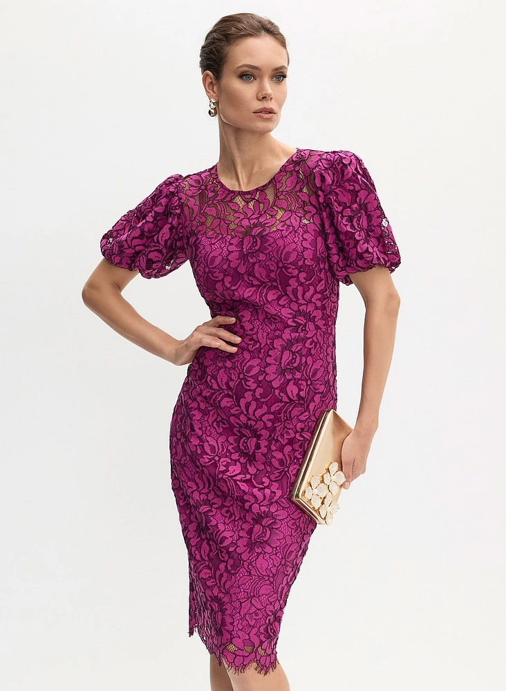 Puff Sleeve Lace Detail Dress