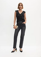 Sleeveless Ruffled Top & Embellished Wide Leg Jeans