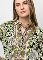 Paisley Print Smocked Blouse