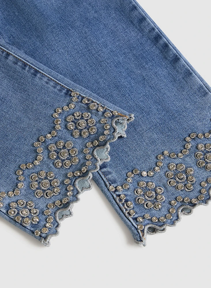 Embellished Hem Straight-Leg Jeans