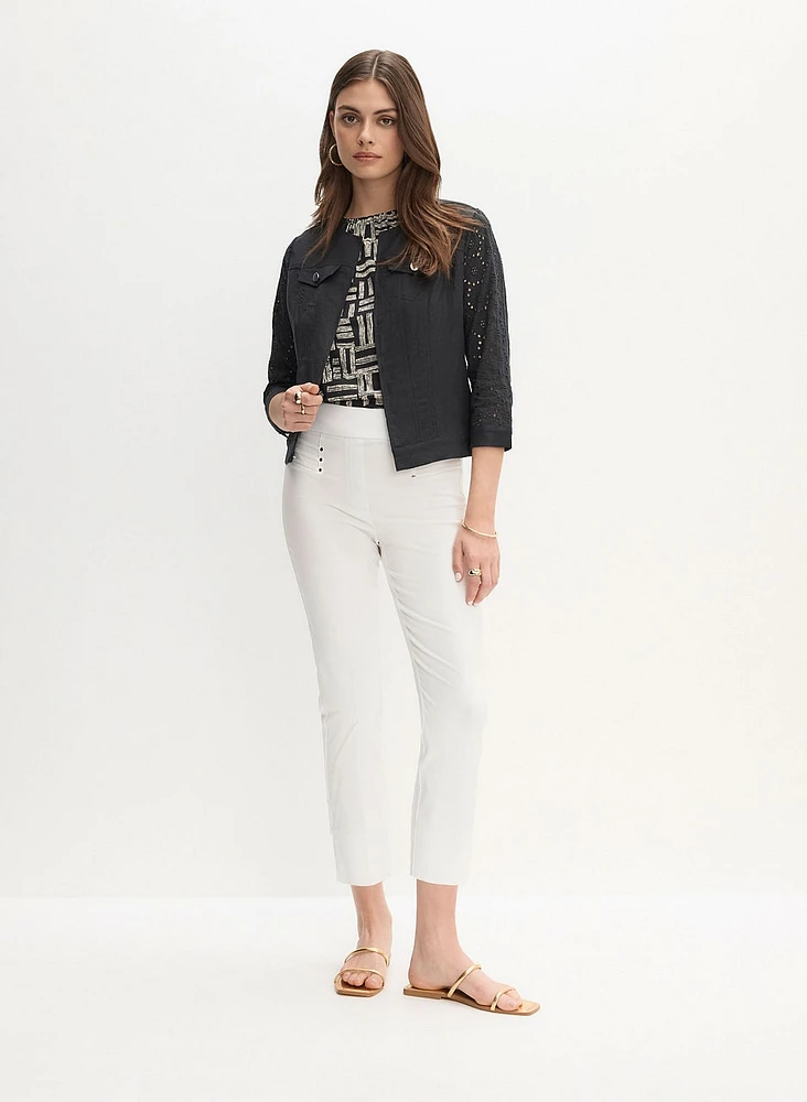 Linen-Blend Lace Jacket & Pull-On Slit Hem Capris