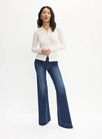 Button-Up Sweater & Flare Leg Jeans