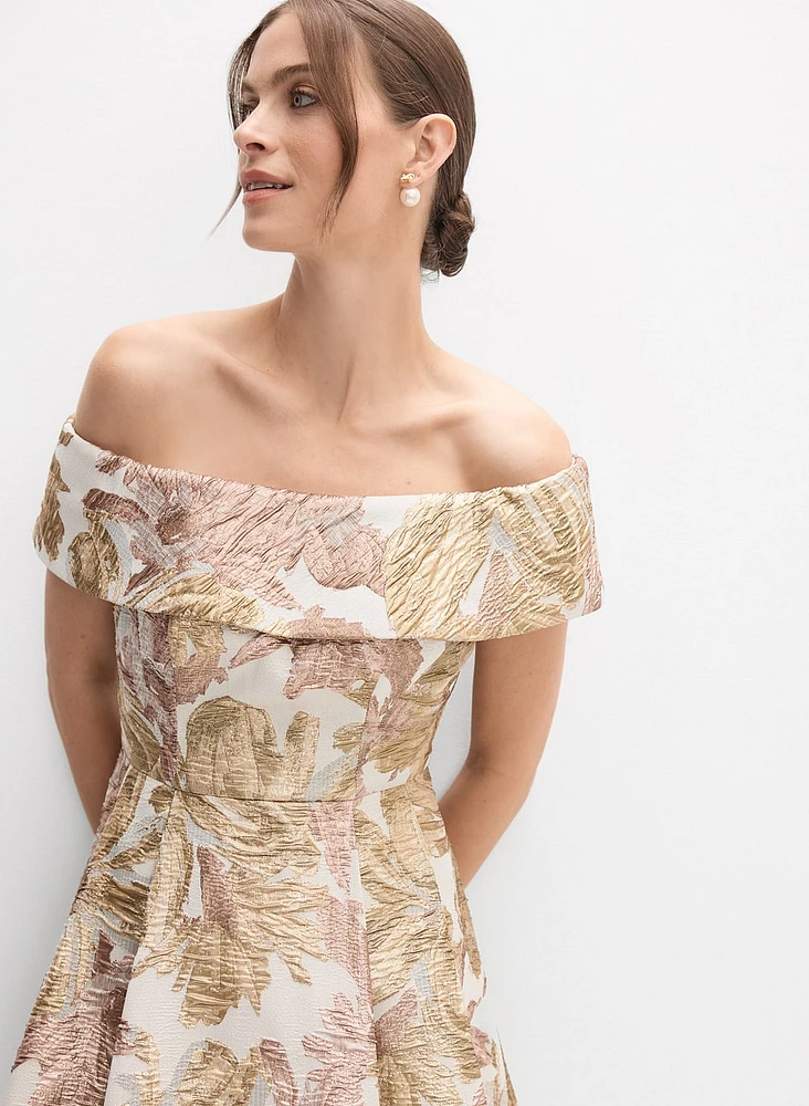 Robe florale en jacquard métallique
