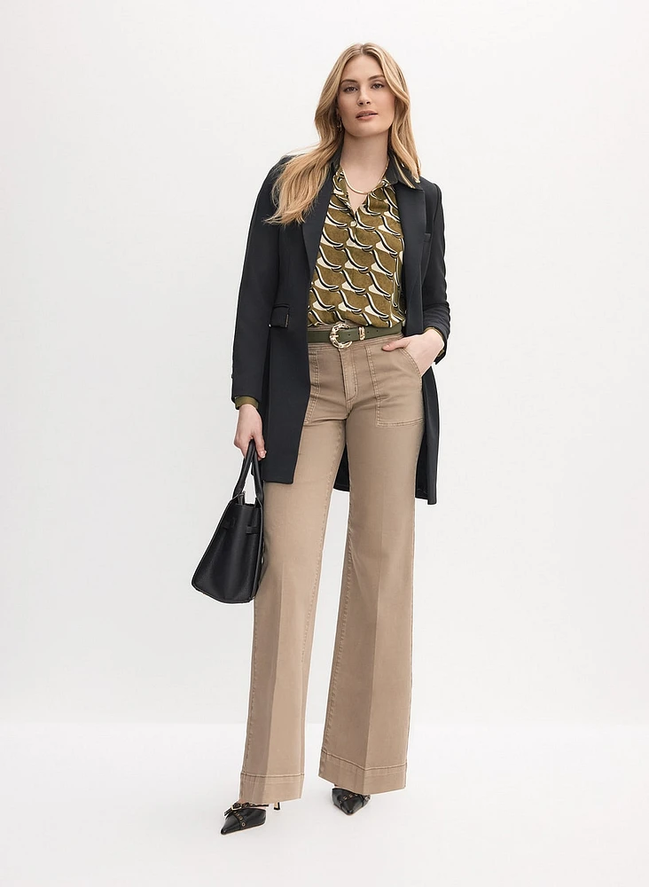 Long Metal Accent Jacket & Wide-Leg Trouser Fit Jeans