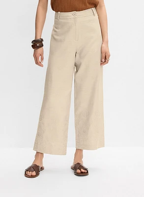 Tonal Embroidered Linen-Blend Pants