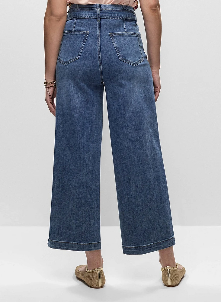 High-Rise Belted Culotte Jeans