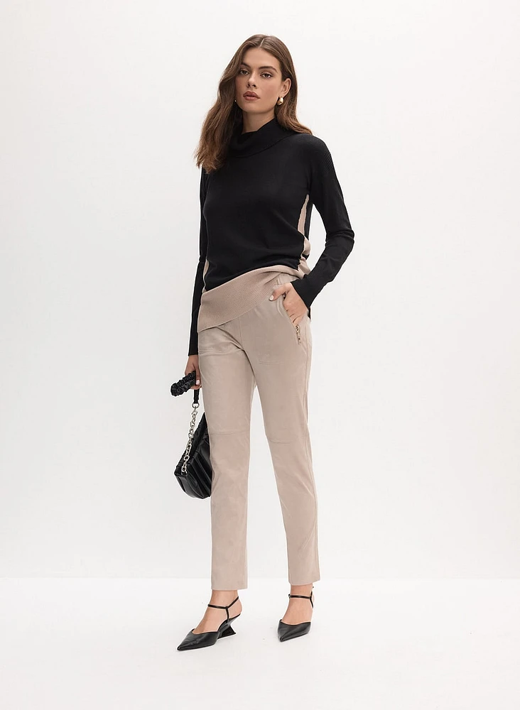 Vegan Suede Slim-Leg Pants